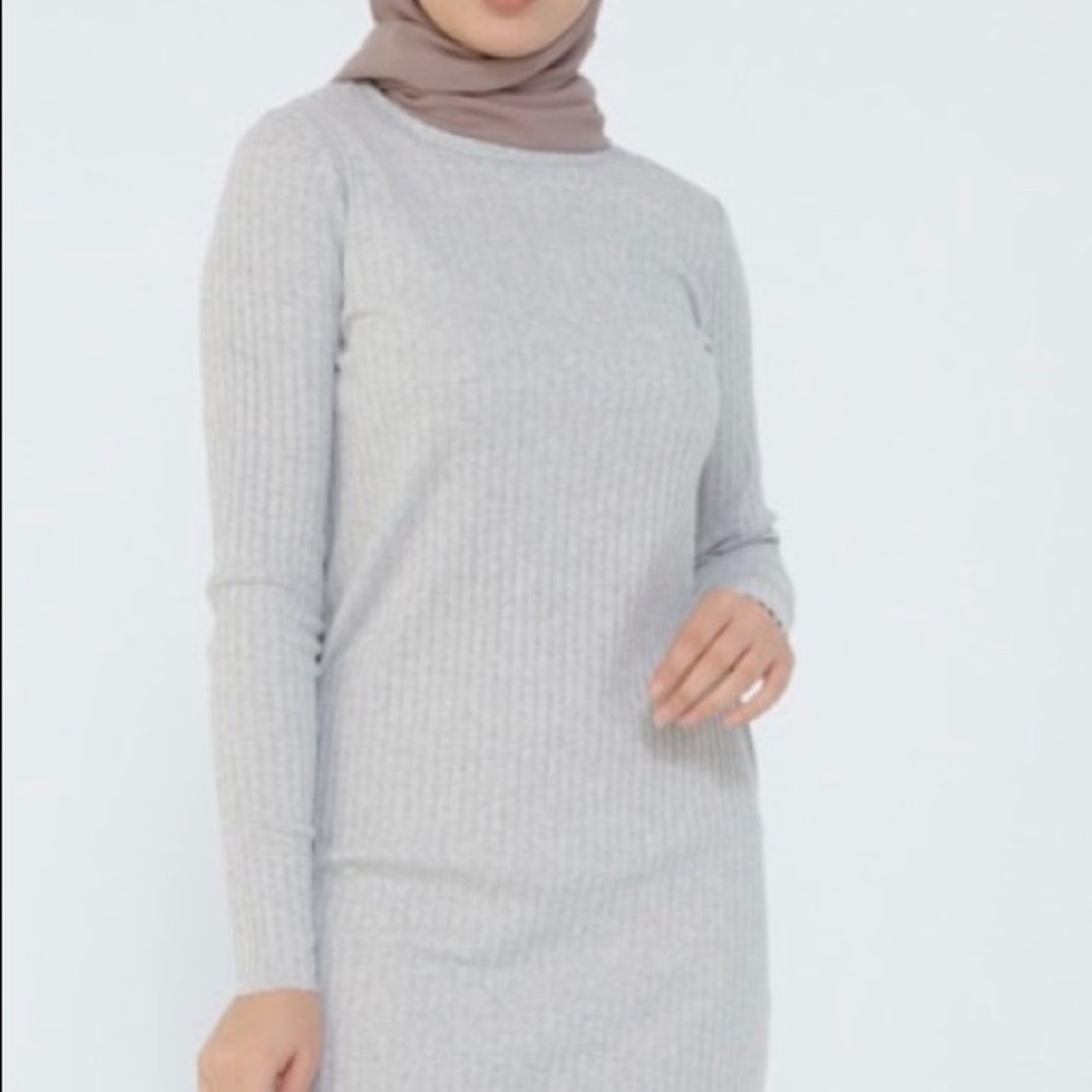Ribbed long sleeve maxi dress grey
